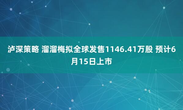 泸深策略 溜溜梅拟全球发售1146.41万股 预计6月15日上市